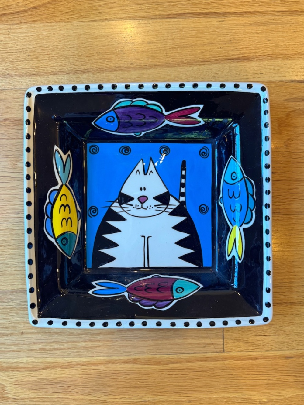 Catfish Moon Studio Pottery Ceramic Cat & Fish Platter Bowl Nova Scotia Canada